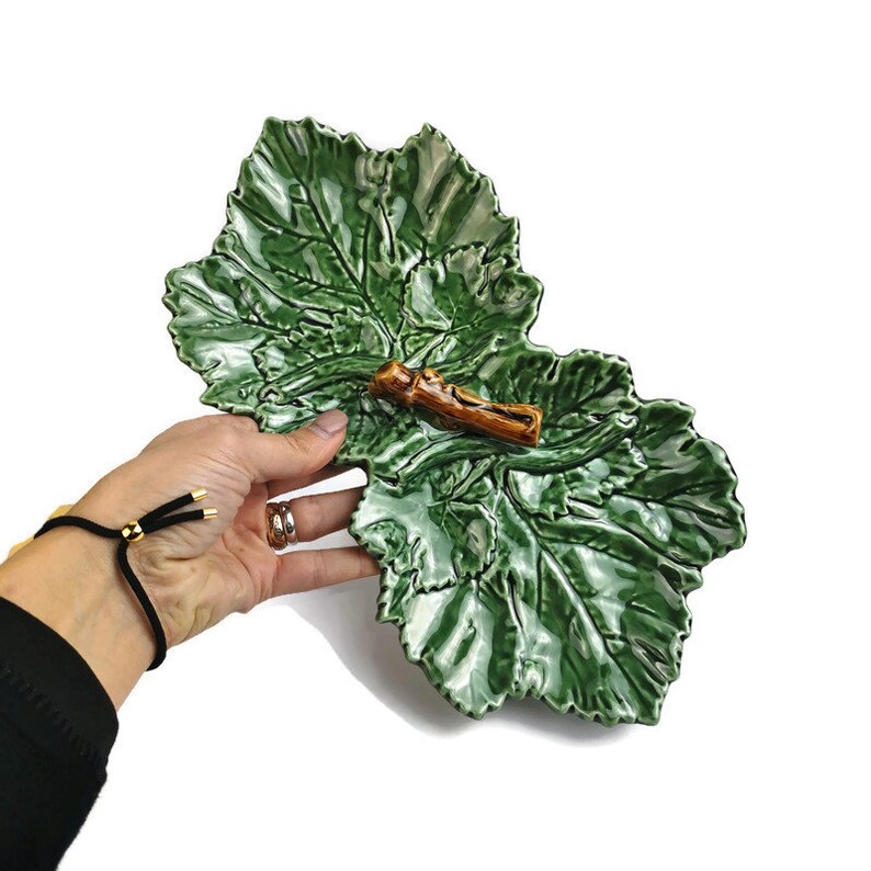 Ceramic Cabbage Leaf Platter Two Section Two Cabbage Leaves Etsy