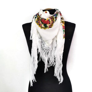 Beige shawl, Half Viana&#39;s Tradicional folklore scarf cream (triangle shape)