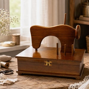 Holz Nähkasten im Vintage-Stil mit Nähmaschinen-Form