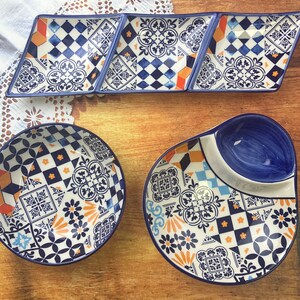 Ceramic portuguese triple appetizer with tiles home decor 30 x 8 cm image 2