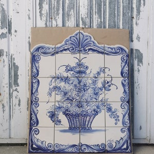 Portuguese Hand Painted Tiles Sign, Portuguese Flowers Jar Hand Painted Tile Mural, Portuguese Tiles, Ceramic Tiles image 4