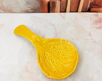 Handcrafted Cabbage-Shaped ceramic Spoon Rest in yellow color