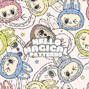 Monster Seamless Pattern, Cute Monster Dolls Seamless Pattern, Repeating file for all Printable Surfaces, RGB and CMYK