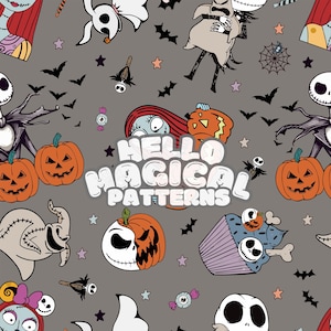 Halloween Nightmare Seamless Pattern, Cartoon Seamless Design,Repeating file for Halloween, RGB and CMYK files