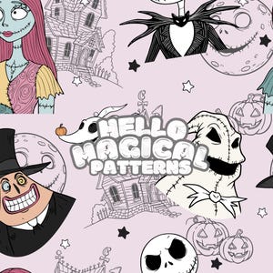Skeleton and Girl Seamless Pattern, Nightmare Halloween Seamless File for All Printable Surfaces