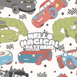 Supercars Seamless Pattern, HeroCars Seamless Pattern for All Printable Surfaces, RGB and CMYK files