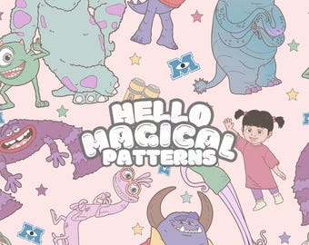 Cartoon Monster Friends Seamless Pattern (Digital Download)