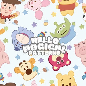 Modèle sans couture d'ours et d'amis d'histoire, conception sans couture d'amis d'histoire de dessin animé pour toutes les surfaces imprimables, fichiers RVB et CMJN