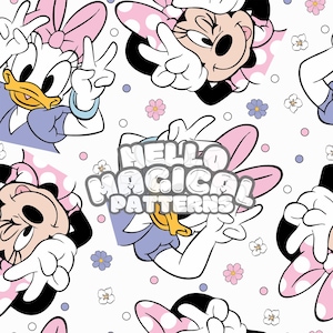 Magical Cute Girls Seamless Pattern, Cartoon Mouse and Duck Seamless Pattern, Repeating file for all Printable Surfaces, RGB and CMYK files