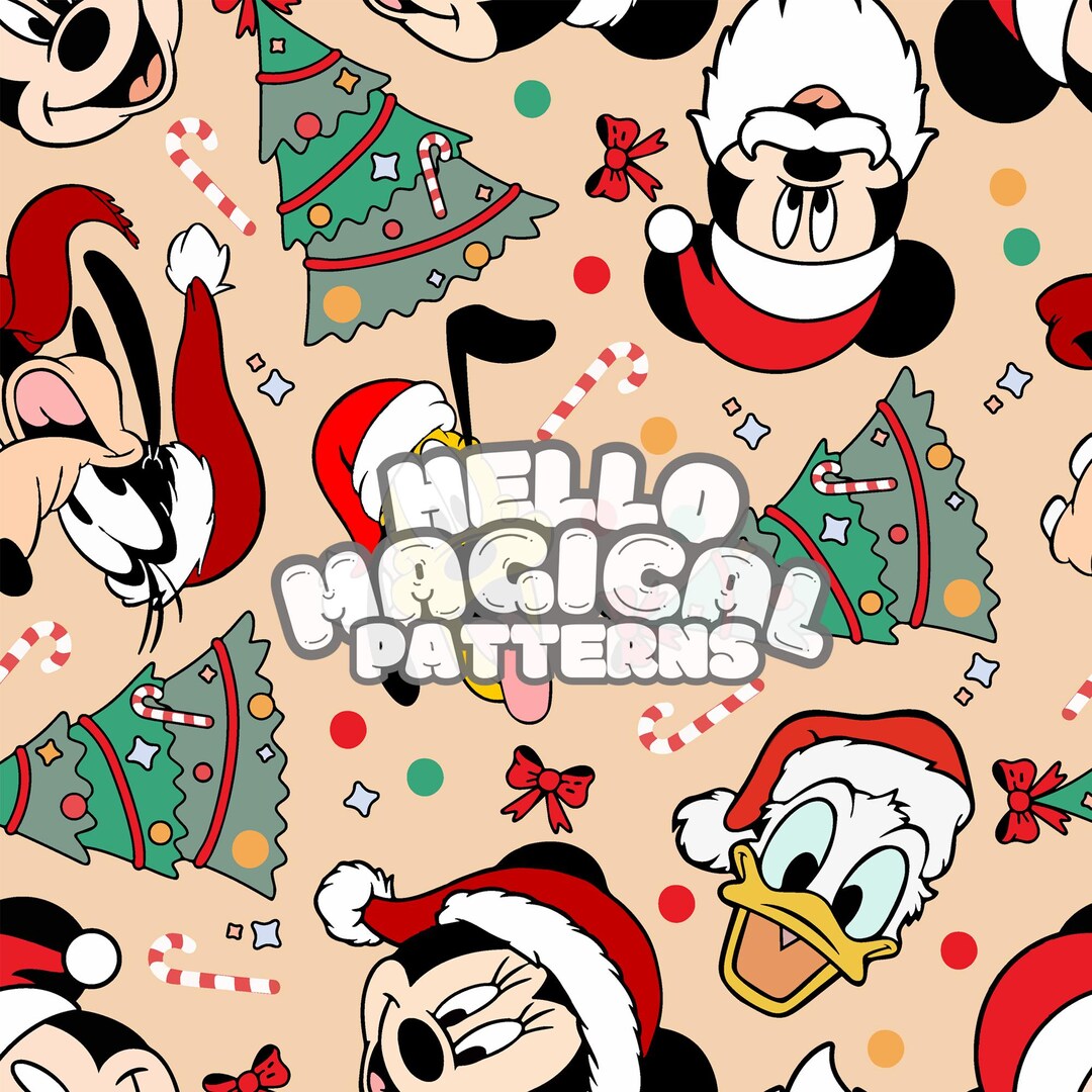 Christmas Mouse and Friends Seamless Pattern, Seamless Cartoon Pattern ...