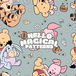 Magische Baby Friends Nahtloses Muster, Cartoon Friends Nahtloses Muster, Sich wiederholende Datei für Stoffsublimations-, RGB- und CMYK-Dateien