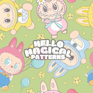 Magical Monsters and Balloons Seamless Pattern, Monster Dolls Seamless Pattern for All Printable Surfaces