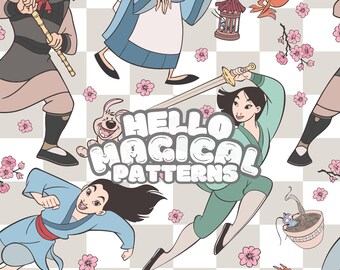 Magische Krieger Prinzessin Muster: Stoff zum Drucken (RGB & CMYK)