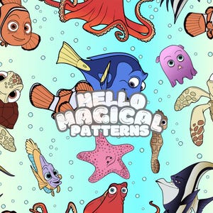 Magical Fish Friends Seamless Pattern, Cartoon Fishes Seamless Pattern, Repeating file for all Printable Surfaces, RGB and CMYK files