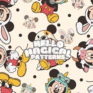 Magical Mouse Seamless Pattern, Cartoon Costumed Mouse Seamless Design for All Printable Surfaces