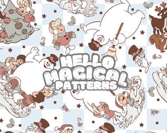 Christmas Snowman and Friends Seamless Pattern, Cartoon Snowman Seamless Design, Pattern for all Printable Surfaces, RGB and CMYK