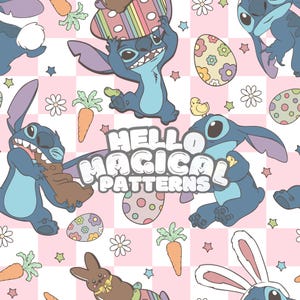 Easter Blue Monster Seamless Pattern, Cartoon Easter Seamless Design, Repeating File for All Printable Surfaces, RGB and CMYK