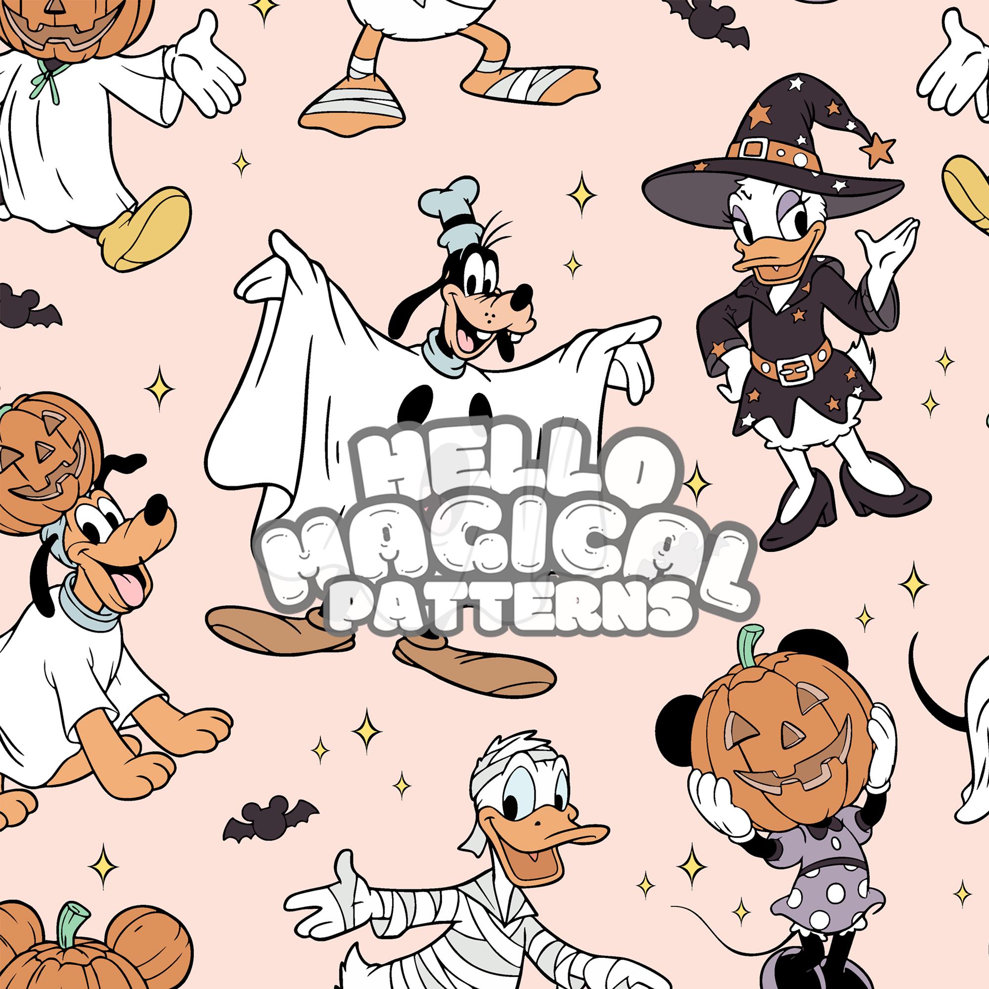 Halloween Ghost Mouse and Friends Seamless Pattern, Cartoon Spooky Friends Seamless Pattern for All Printable Surfaces