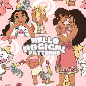 Magical Ocean Princess and Sister Seamless Pattern, Cartoon Sisters Seamless Pattern for all Printable Surfaces, RGB and CMYK