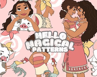 Magical Ocean Princess and Sister Seamless Pattern, Cartoon Sisters Seamless Pattern for all Printable Surfaces, RGB and CMYK