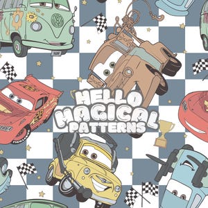 Magical Cars Seamless Pattern, Cartoon Cars Seamless Design, Digital Pattern for All Printable Surfaces, RGB and CMYK