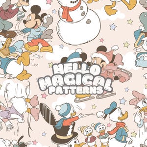 Magical Winter Seamless Pattern: Mouse and Friends Printable File (RGB & CMYK)