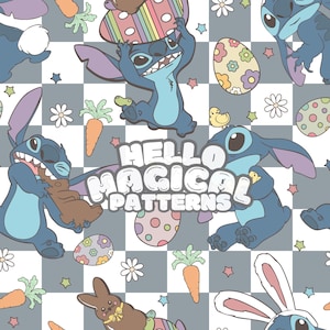 Magical Easter Blue Monster Seamless Pattern, Cartoon Easter Day Seamless Pattern, Repeating file All Printable Surfaces, RGB and CMYK files