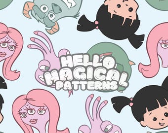 Cartoon Monster Friends Seamless Pattern: Printable RGB CMYK File