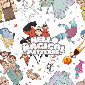Cartoon Characters Seamless Pattern, Cute Heroes Seamless Design for All Printable Surfaces