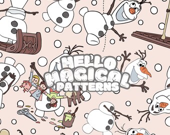 Cartoon Snowman Seamless Pattern: Printable Fabric Design (Digital Download)