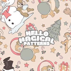 Christmas Squirrels Seamless Pattern: Fabric Sublimation Design (Digital File)