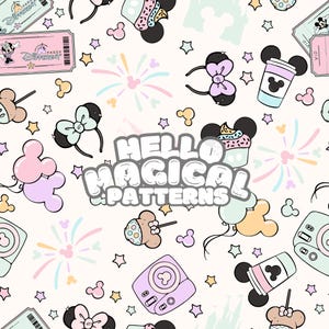 Magical World Seamless Pattern, Cartoon Ticket Seamless Design, Pattern for all Printable Surfaces, Rgb and Cmyk files
