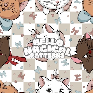 Magisch schattig katten naadloos patroon, cartoon katten naadloos ontwerp, patroon voor alle afdrukbare oppervlakken, herhalend bestand voor commercieel gebruik