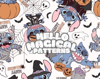 Halloween Blue Monster Seamless Pattern, Cartoon Blue Monster Seamless Pattern for All Printable Surfaces, RGB and CMYK