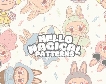 Magical Monsters Seamless Pattern, Monster Doll Seamless Pattern, Repeating file for all Printable Surfaces, RGB and CMYK
