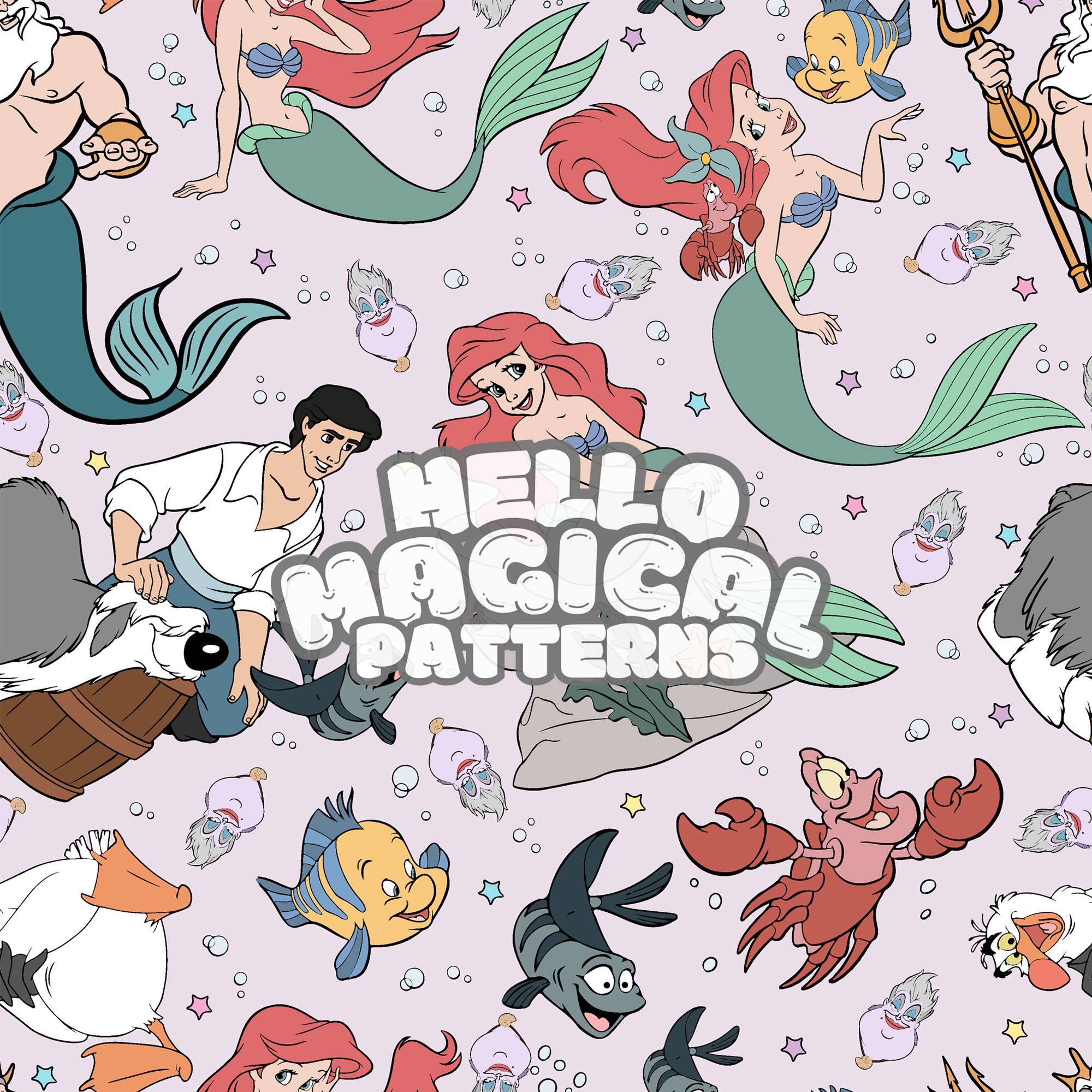 Magical Mermaid Seamless Pattern, Cartoon Mermaid Seamless Design, Pattern for All Printable Surfaces, RGB and CMYK files