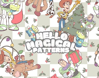 Christmas Friends Seamless Pattern, Christmas Cartoon Seamless Pattern, Repeating file for All Printable Surfaces, RGB and CMYK files