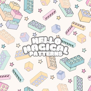 Hello Magical Building Bricks Seamless Pattern, Building Blocks Seamless Design for Commercial Use,Fabric Sublimation , RGB and CMYK files