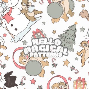 Christmas Friends Seamless Pattern: Printable Fabric Design (JPG)