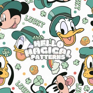 St Patrick&#39;s Day Seamless Pattern, Cartoon Mouse and Friends Seamless Pattern, Digital file for All Printable Surfaces, RGB and CMYK