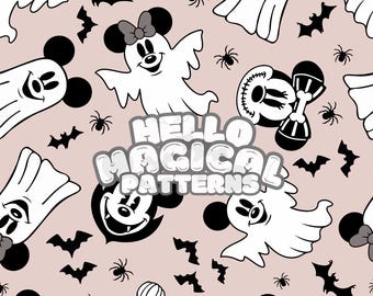 Halloween Vampire Mouse Seamless Pattern,Magical Halloween Seamless Design,Halloween Cartoon Pattern