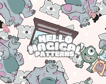 Magical Monsters Seamless Pattern: Cartoon Friends Fabric Print (Digital Download)