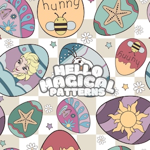 Magical Easter Egss Seamless Pattern, Cartoon Easter Eggs Seamless Pattern, Repeating file For all Printable Surfaces