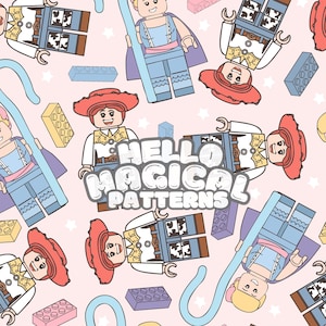 Magical Story Girls Blocks Seamless Pattern, Cartoon Friends Seamless Pattern, Repeating file for all Printable Surfaces, RGB and CMYK