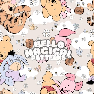 Magical Baby Friends Seamless Pattern, Cartoon Baby Seamless Design for Fabric Sublimation, Pattern for All Printable Surfaces, RGB and CMYK