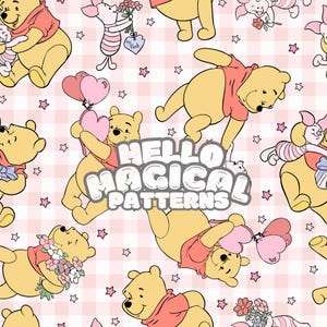 Patrón sin costuras de oso y cerdo para San Valentín, diseño sin costuras de dibujos animados, patrón de San Valentín para todas las superficies imprimibles, RGB y CMYK