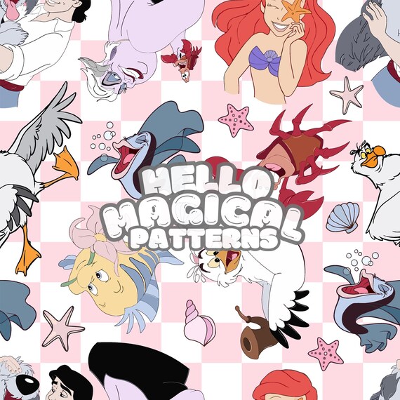 Magical Mermaid Fabric Pattern: Cartoon Princess Design (JPG File)