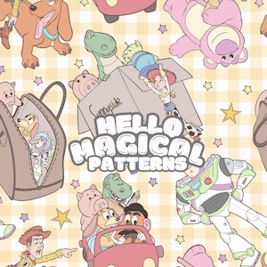 Toy Friends Seamless Pattern, Cartoon Toy Seamless Pattern Sublimation Design, Pattern for All Printable Surfaces, RGB and CMYK files