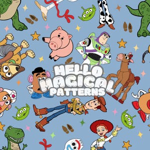 Magical Story Friends Seamless Pattern, Cartoon Toys Seamless Pattern, Repeating file for all Printable Surfaces