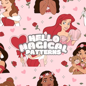 Valentines Day Princesses Seamless Pattern for Fabric Sublimation, Repeating Pattern